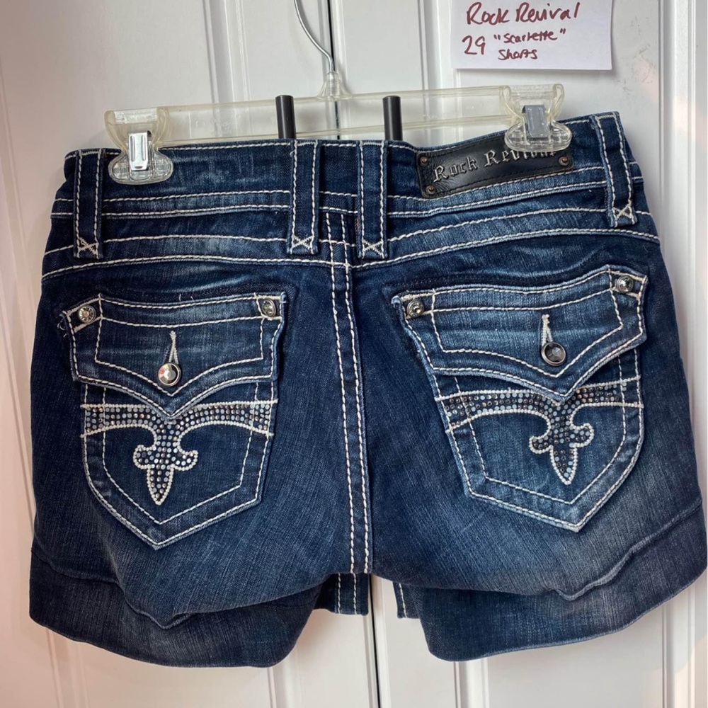 Rock Revival size 29 “scarlette” Dark Blue Denim Shorts with embellished pockets